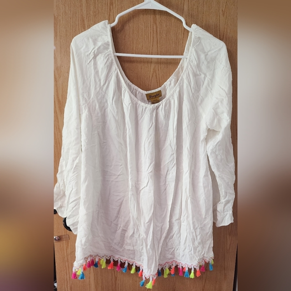 Wrangler White Relaxed Tunic with Embellished Hem